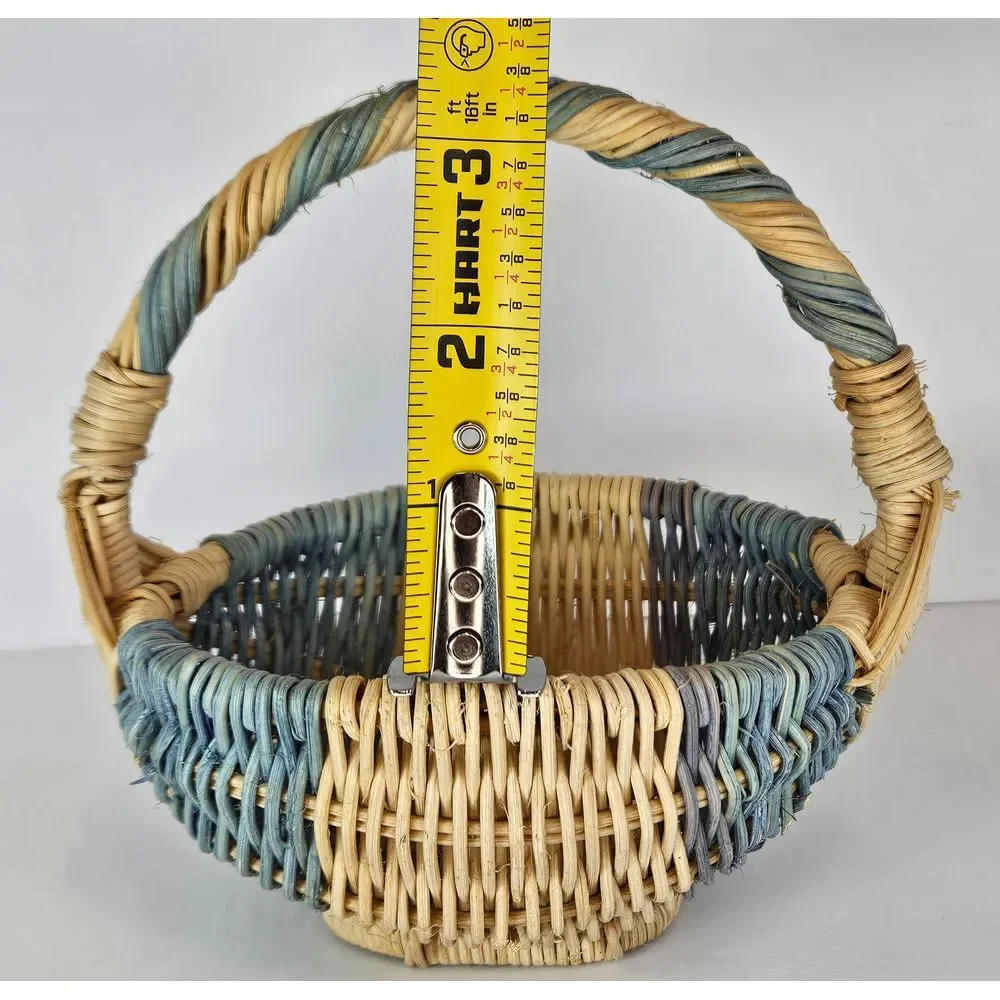 Vintage Small Mini Wicker Baskets Blue Natural Gods Eye Decorative Set‎ of 2